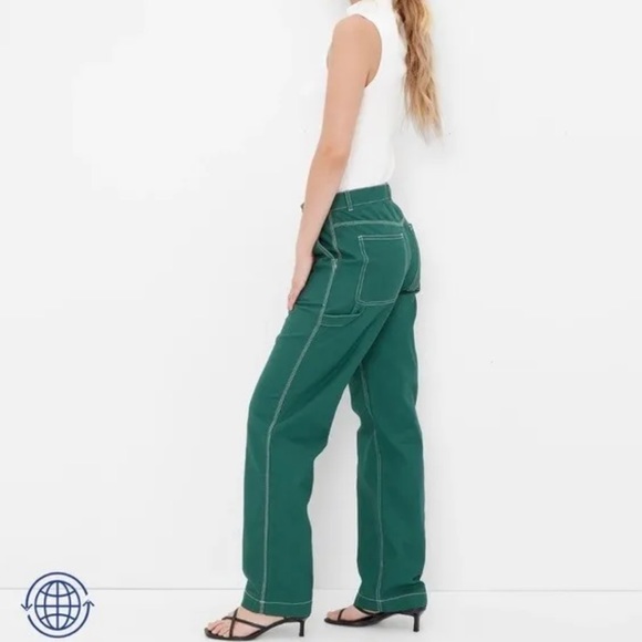 NWOT Gap High Rise '90s Loose Carpenter Pants with Washwell in green - Picture 2 of 3